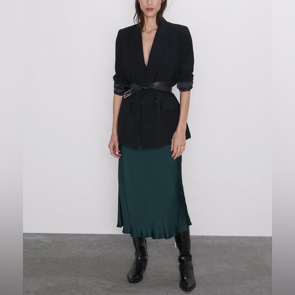 Zara satin effects slip dress dark green NWT - Picture 3 of 5